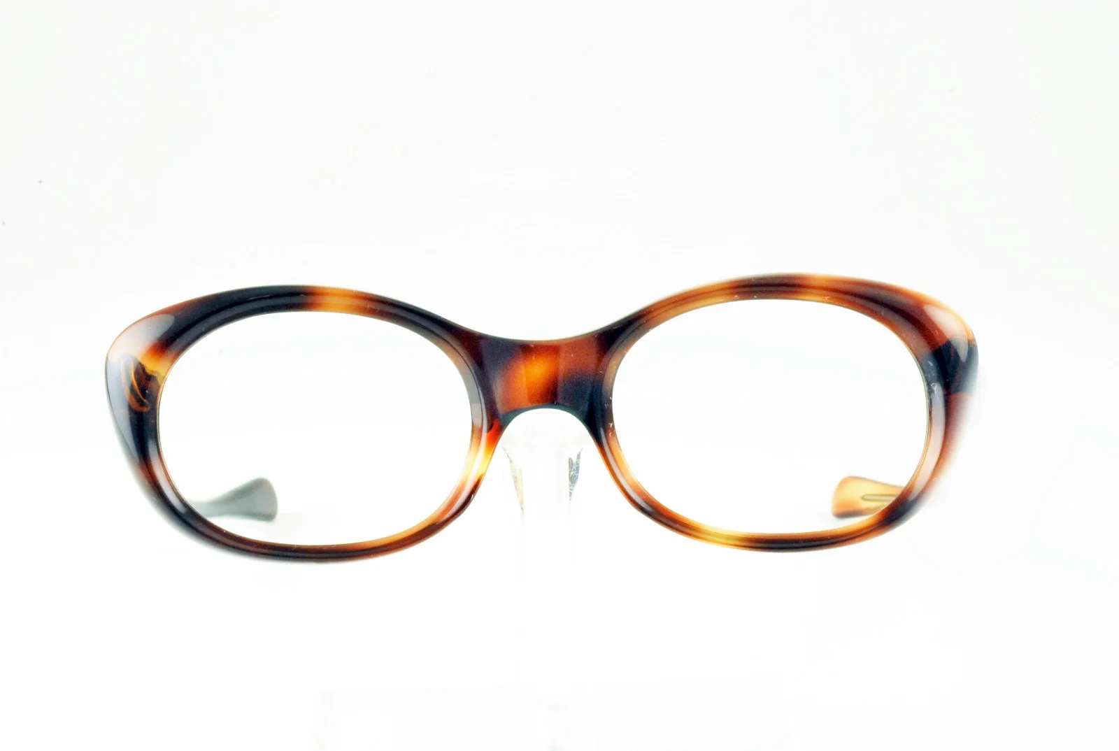 TRUE VINTAGE DEADSTOCK EYEGLASS FRAMES in CLEAR HAVANA & BLACK NOS FRANCE 44mm