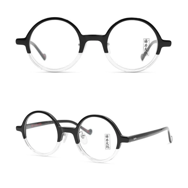Vintage Eyeglass frames Handmade Acetate Glasses Black+Clear Eyewear 46 24-145mm